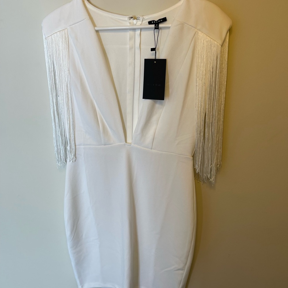 White fringe sleeve dress